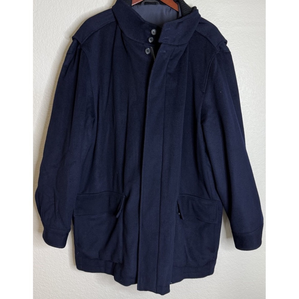 Talbots Mens‎ XXL Navy Blue Wool Coat Jacket Pockets Heavy Preppy Outdoors